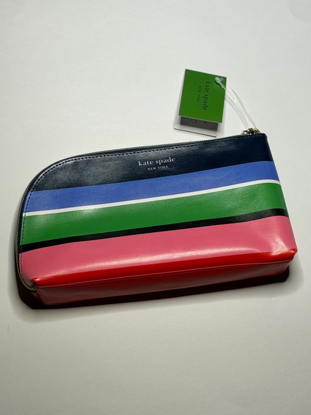 kate spade Multicolor Striped Leather Zip Wallet - Navy, Blue, Green, Pink